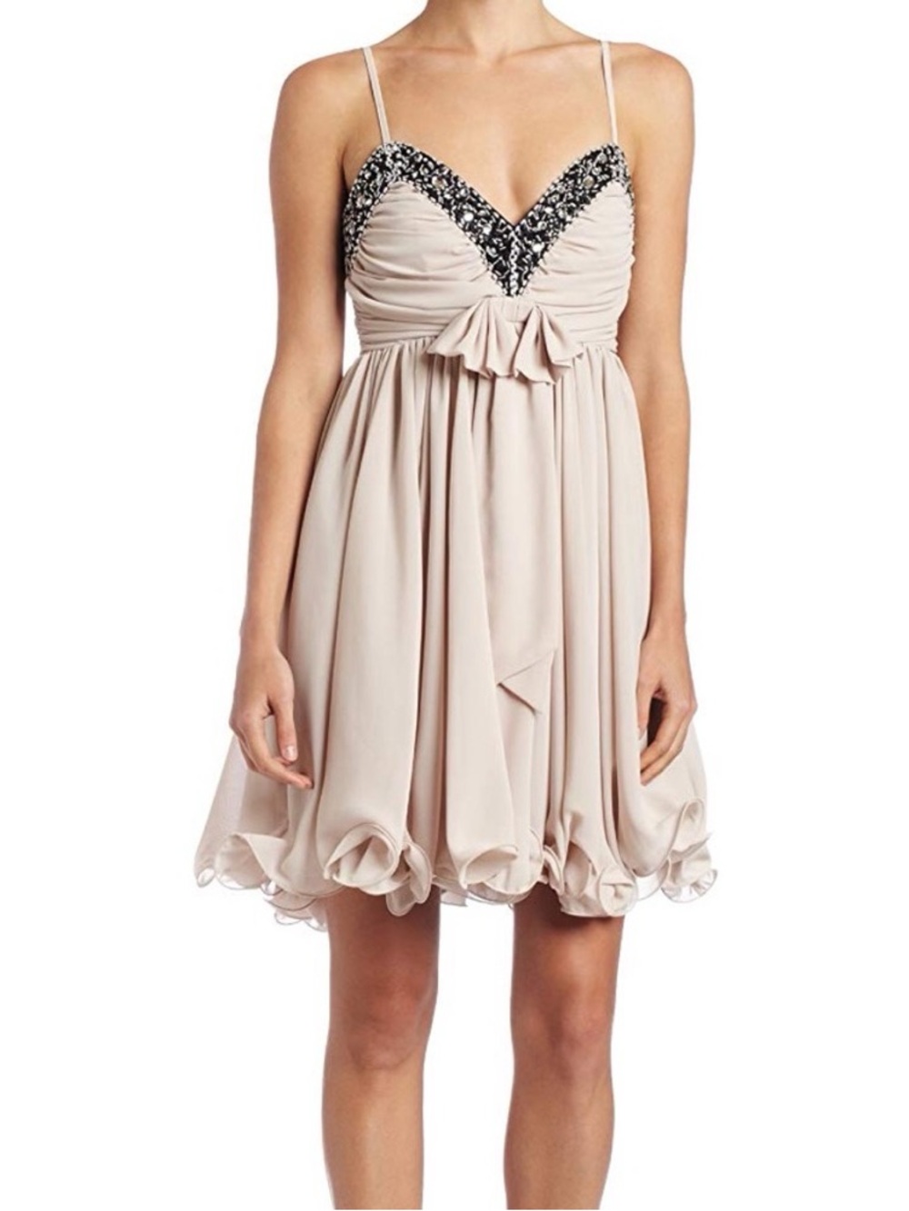 French Connection Penelope Blush-Beaded Spaghetti Strap Dress